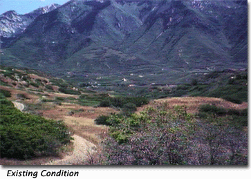 There is one photograph here of the existing view of Dimple Dell Park looking toward the Wasatch Mountains, and a second image of the visual simulation of the new golf course.