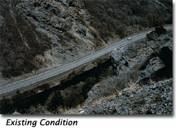 There is one photograph here of the existing view from standing above the Provo River on the mountain side, and a second image of the visual simulation of the proposed elevated highway structure from this viewpoint.