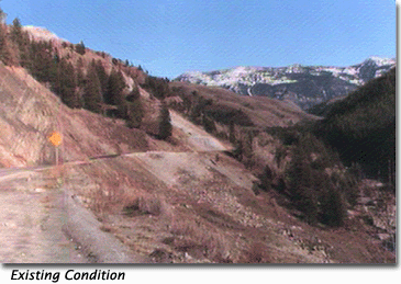 There is one photograph here of the view from the existing road through the Snake River Canyon, and a second image of the visual simulation of the proposed new elevated highway.